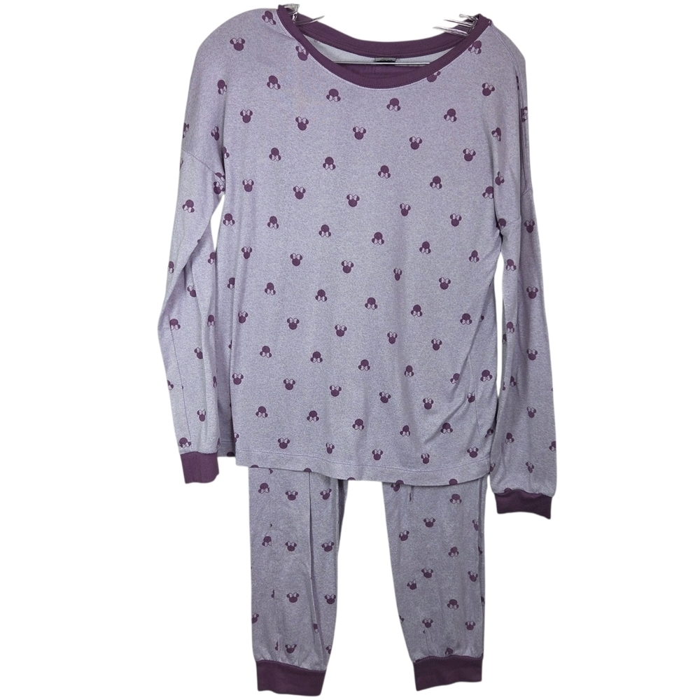 Disney Lavender Pajama Set with Mickey Pattern Cuffed Sleeves And Pants Size XS